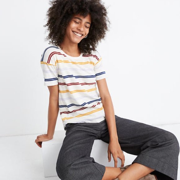 MADEWELL Whisper Crewneck Tee Joaquin Stripe - Picture 2 of 5